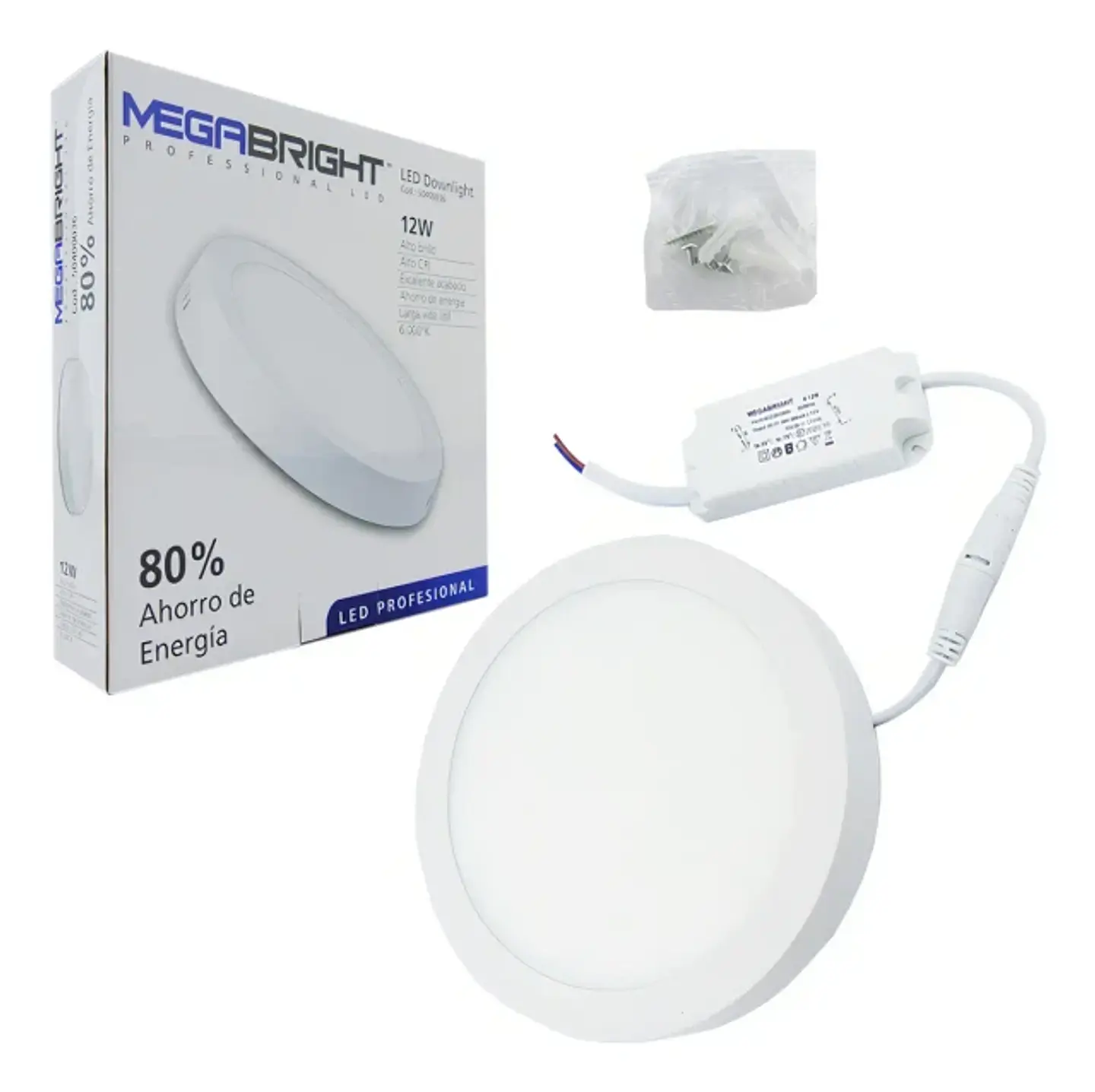 Foco Led Panel 12w Sobrepuesto Megabright Luz Fria Estructura Blanco 1
