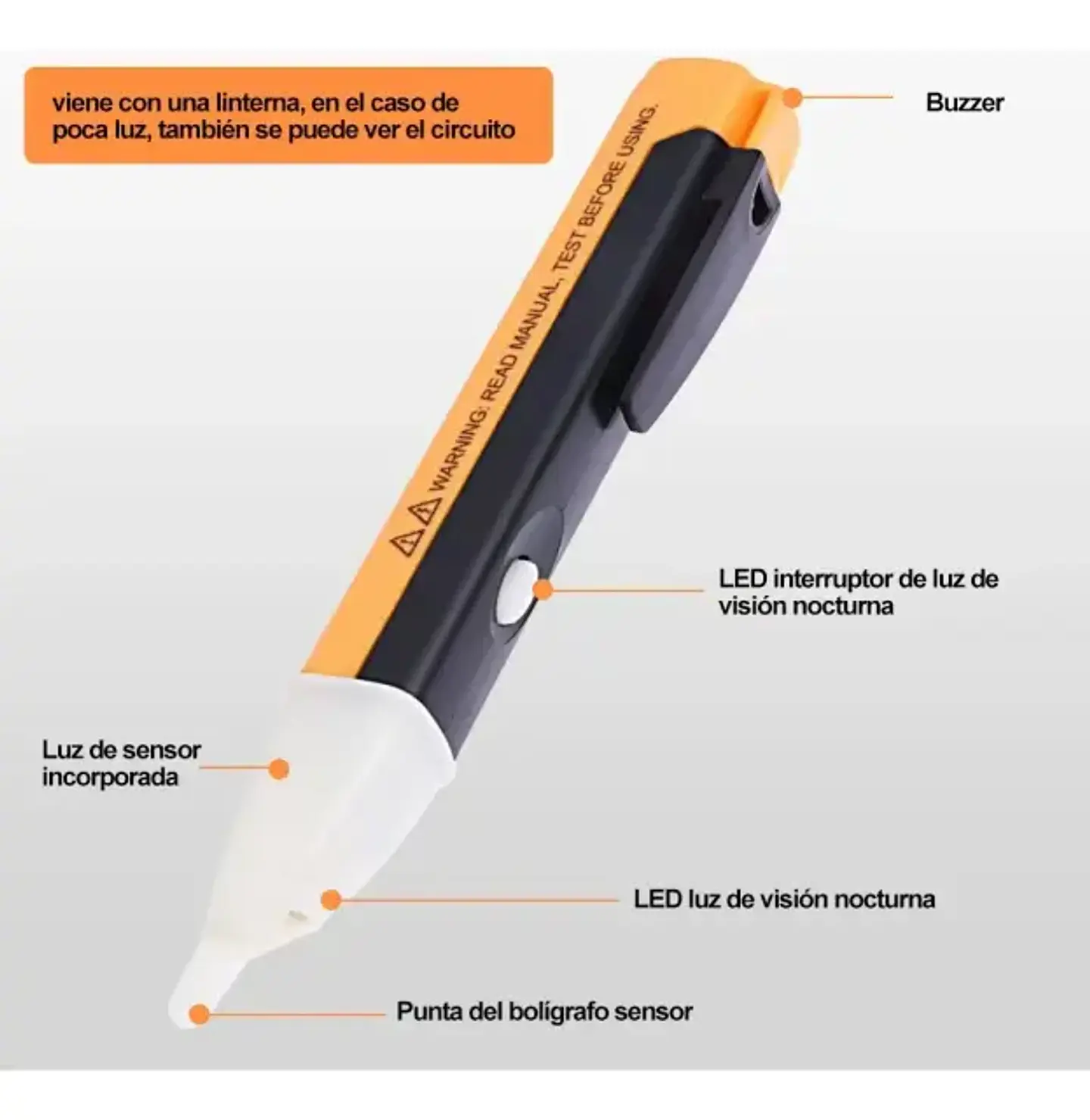 Tester Lápiz Luz Led Y Sonido Detecta De 90 A 1000v 2
