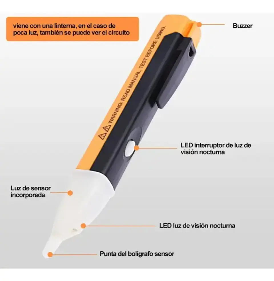 Tester Lápiz Luz Led Y Sonido Detecta De 90 A 1000v 2