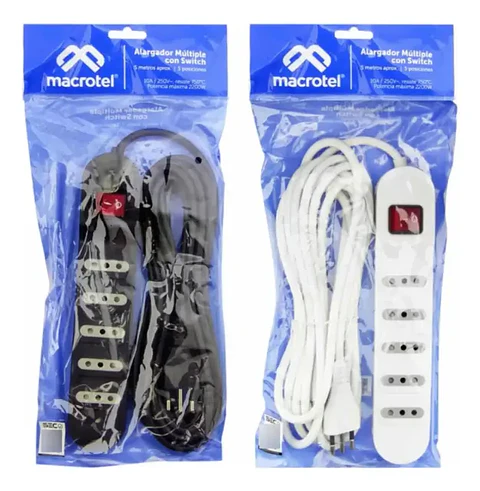 Alargador Zapatilla 5mts Con Switch Macrotel De 5 Posiciones