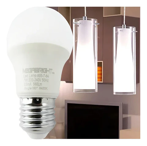 Ampolleta LED 7W E27 Luz Blanca Fría 6400K Megabright A55 10000h