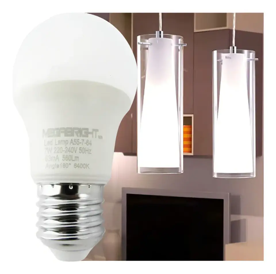 Ampolleta LED 7W E27 Luz Blanca Fría 6400K Megabright A55 10000h 2
