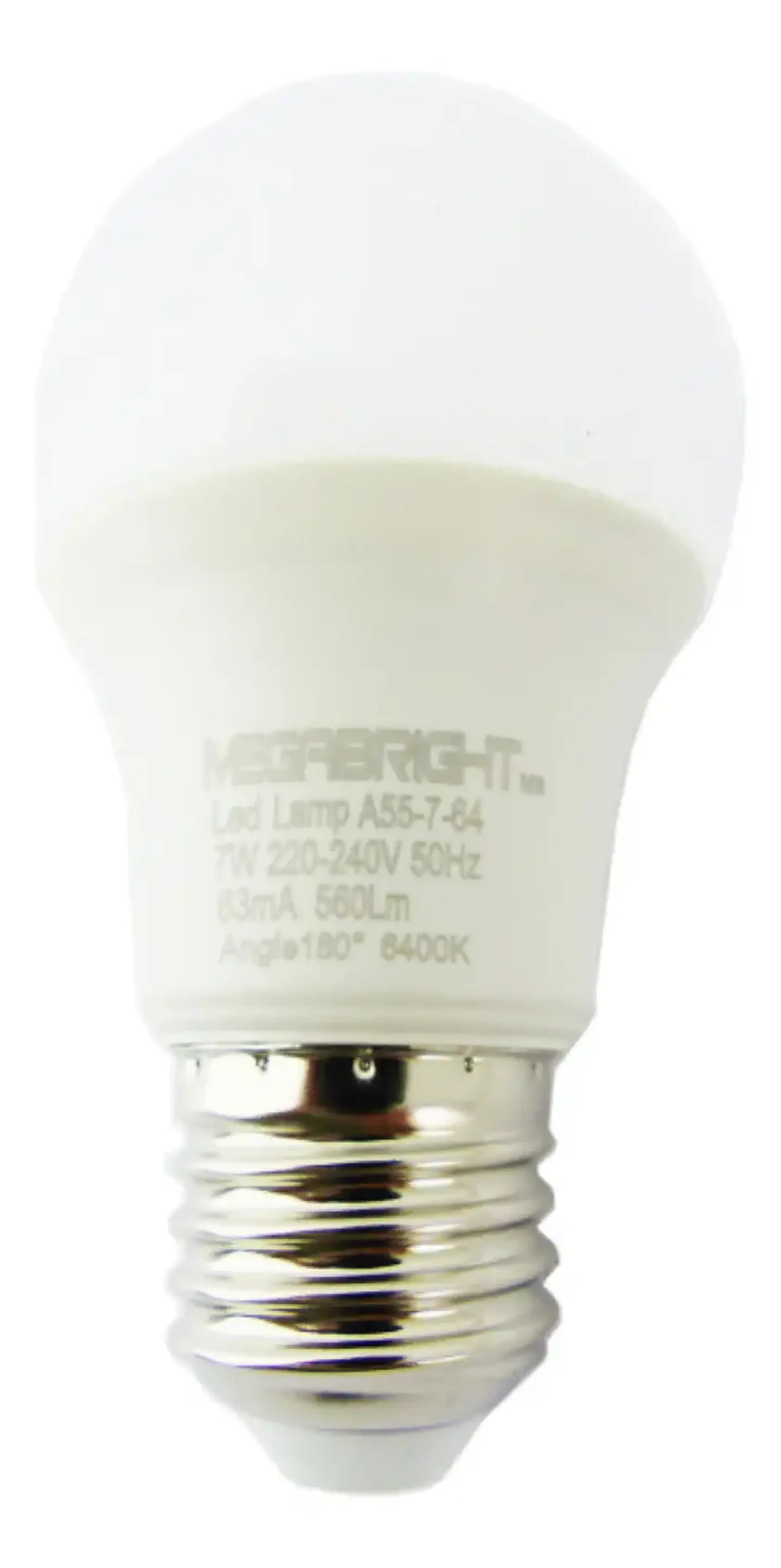 Ampolleta LED 7W E27 Luz Blanca Fría 6400K Megabright A55 10000h 5