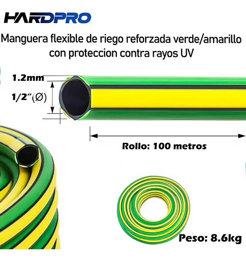 Manguera de Riego Hardpro Reforzada con Protección UV para Jardín, 1/2