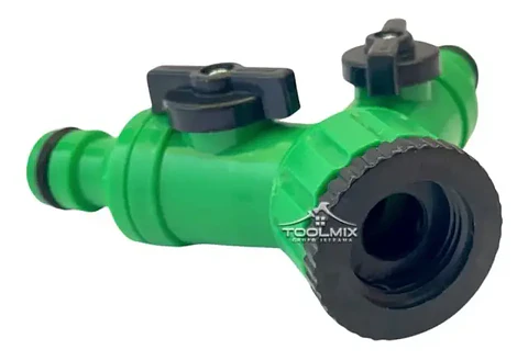 Conector  Divisor De Manguera De Riego Doble Salida ½puLG Color Verde