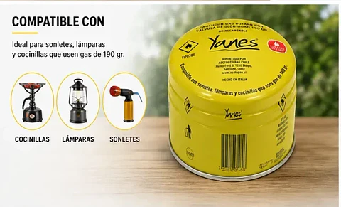 Cartucho Gas Butano con Válvula de Seguridad 190 g Yanes