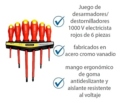 Juego Destornilladores Aislados 1000V Cruz y Paleta 6 Piezas