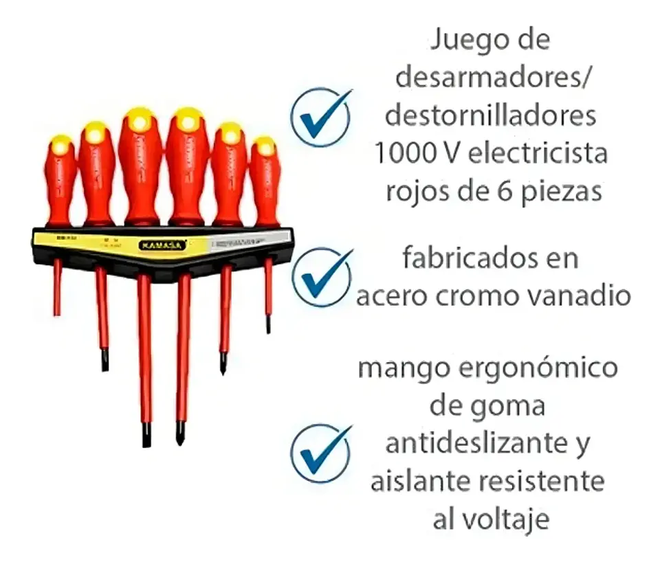 Juego Destornilladores Aislados 1000V Cruz y Paleta 6 Piezas 1
