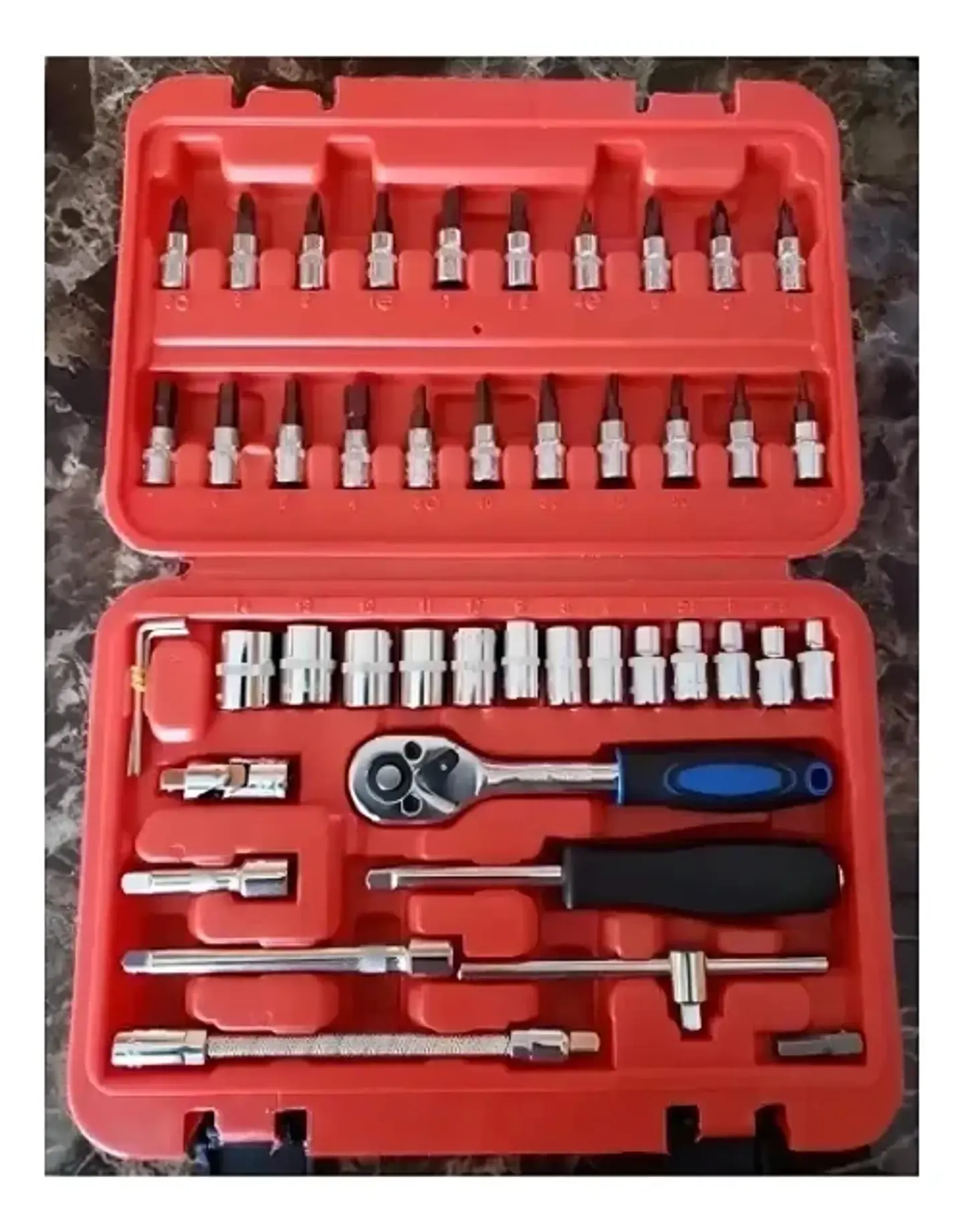 Set Caja Juego de Dados 46 Piezas Acero Carbono 1/4 1