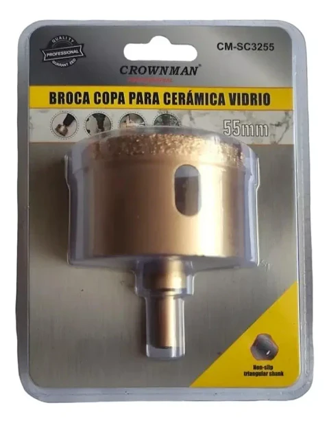 Broca Copa Sierra Diamantada para Vidrio Cerámica y Mármol 55 mm