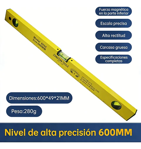 Nivel de Mano de Aluminio 60 cm 2 Burbujas