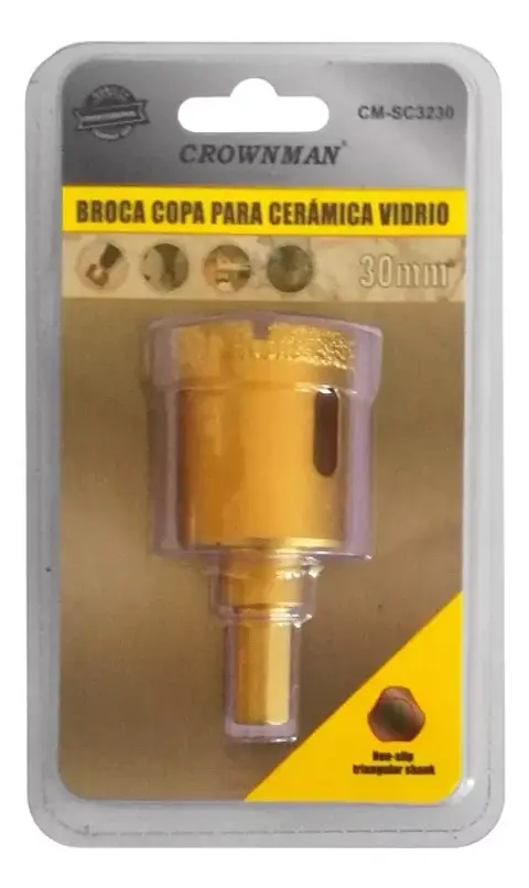 Broca Copa Sierra Diamantada para Vidrio Cerámica y Mármol 30 mm
