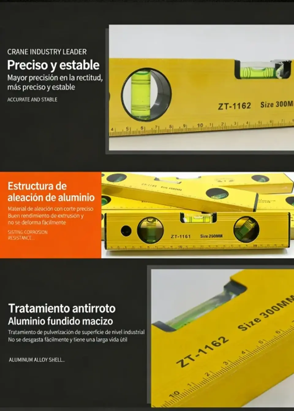 Nivel de Mano de Aluminio 60 cm 2 Burbujas 2