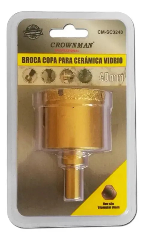 Broca Copa Sierra Diamantada para Vidrio Cerámica y Mármol 40 mm