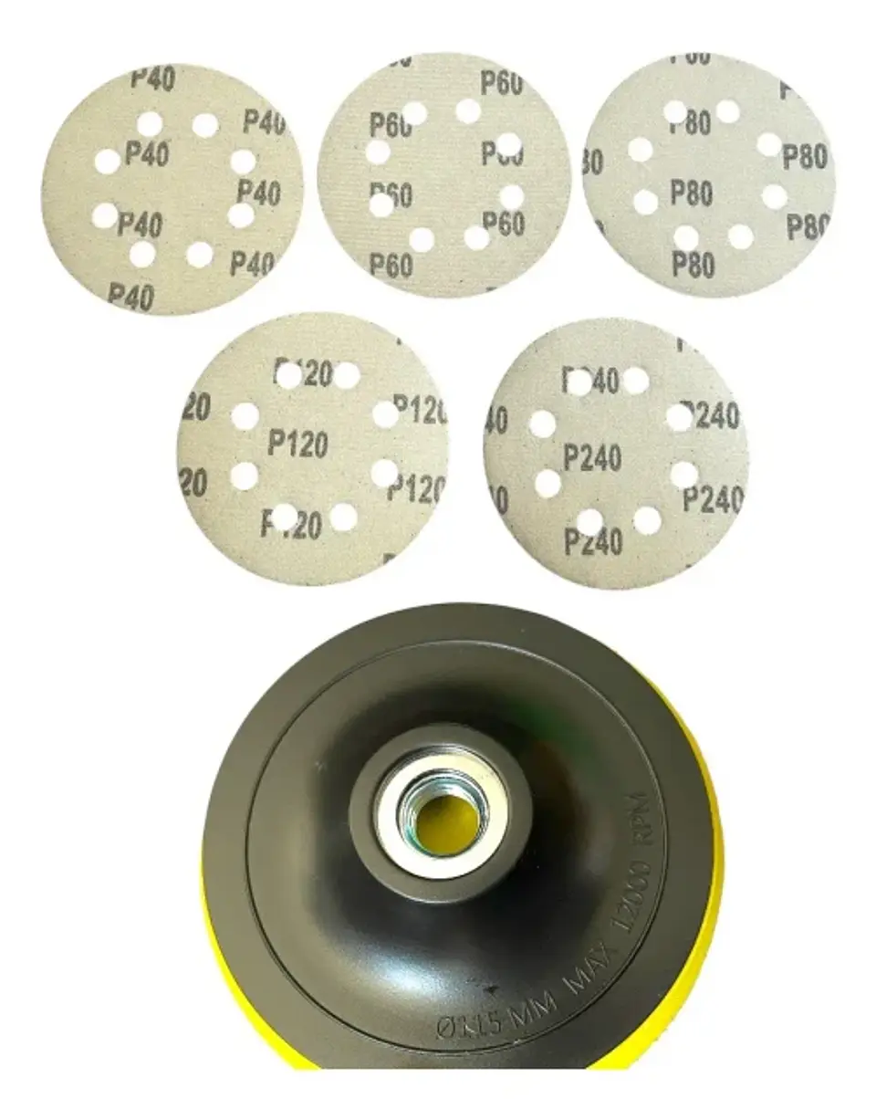 Disco Pulidor Velcro 115 mm con 5 Lijas para Taladro y Esmeril 3