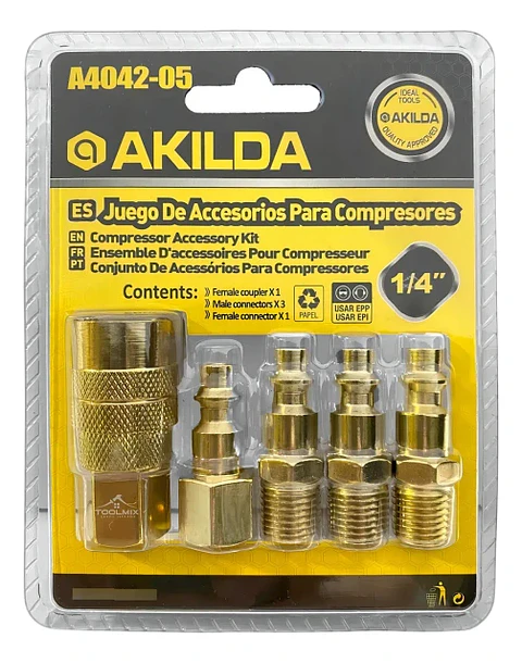 Set de Accesorios y Acoples Rápidos 1/4 para Compresor