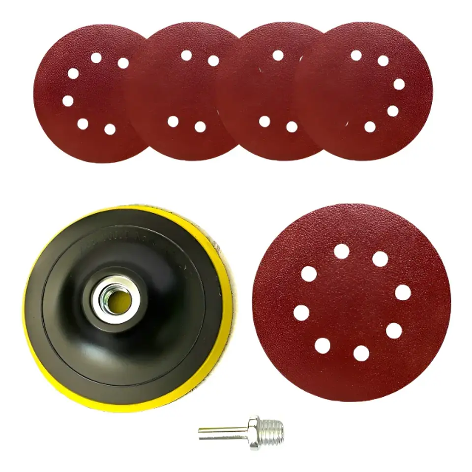 Disco Pulidor Velcro 115 mm con 5 Lijas para Taladro y Esmeril 1