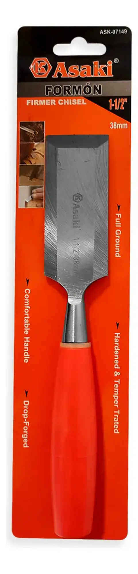 Formón Manual Asaki 1 12 Hoja 3.8 cm Acero Cromo Vanadio Carpintería