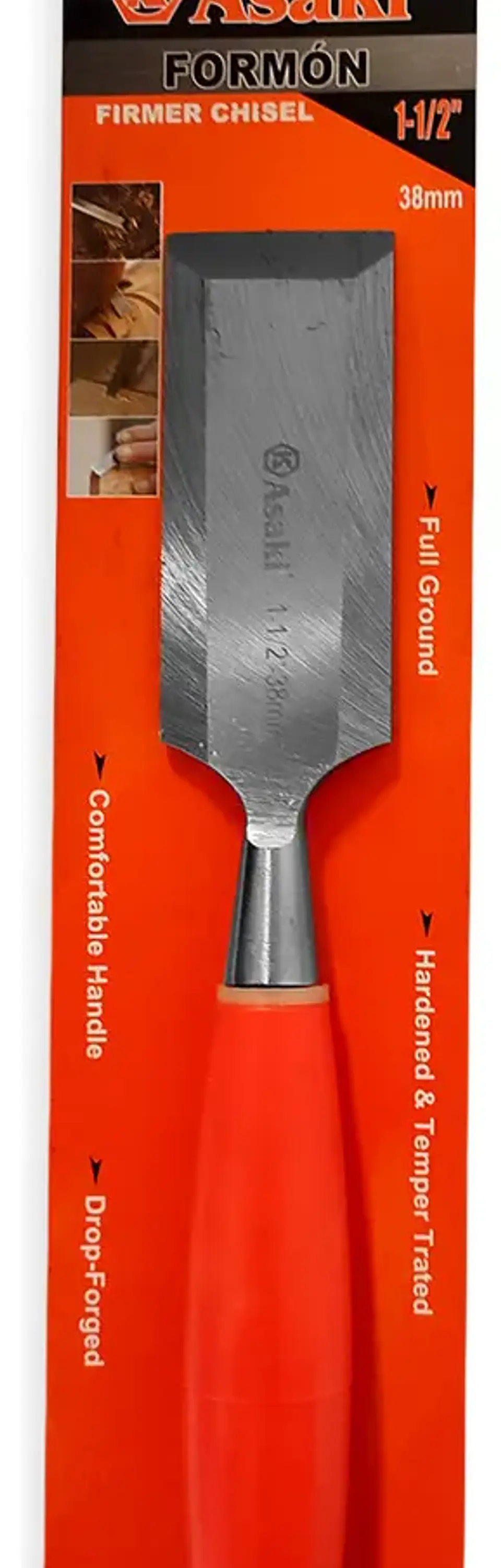 Formón Manual Asaki 1 12 Hoja 3.8 cm Acero Cromo Vanadio Carpintería 1
