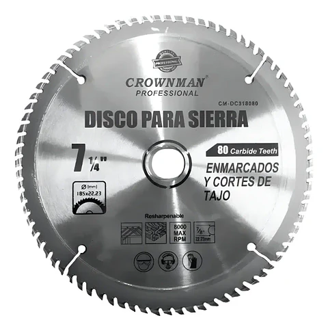 Disco Sierra Madera (7 14) 185mm 80 Diente 8000rpm Color Gris