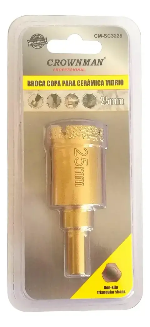 Broca Copa Sierra Diamantada para Vidrio Cerámica y Mármol 25 mm