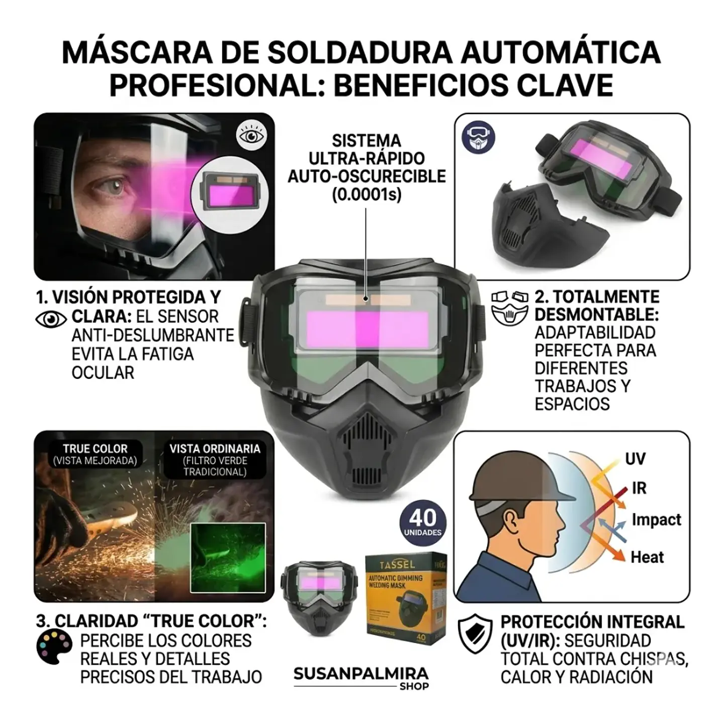 Máscara de Soldadura Automática de Oscurecimiento Rápido 4