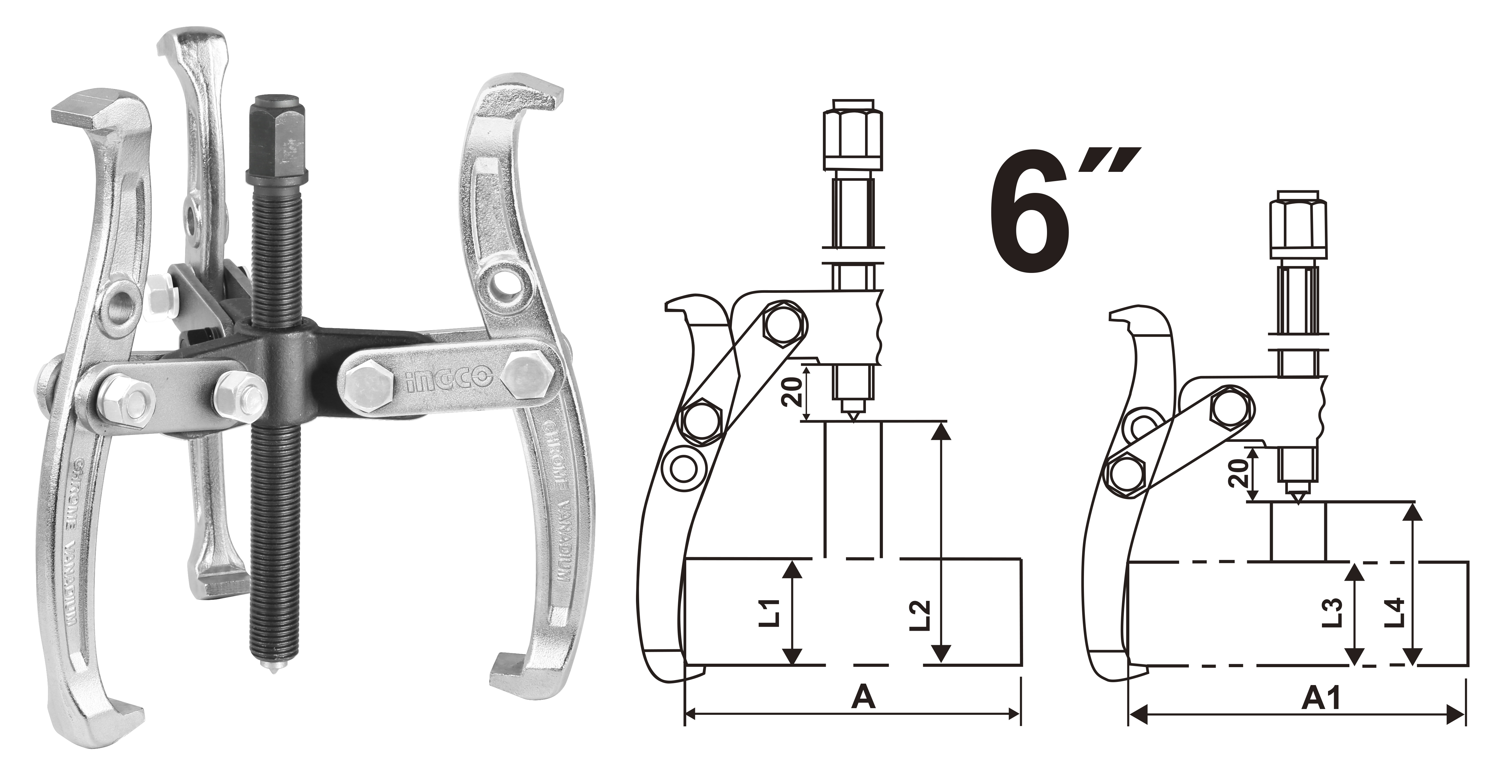 EXTRACTOR POLEA TRES MORDAZAS 6" INGCO