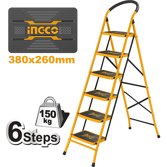 ESCALERA ACERO TUBULAR 6 PELDAÑOS 150 KG INGCO