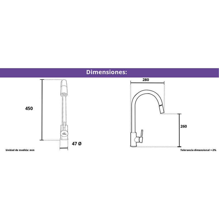 MONOMANDO LAVAPLATOS VERTICAL MODERN INOX EXTRAIBLE TAUMM  2