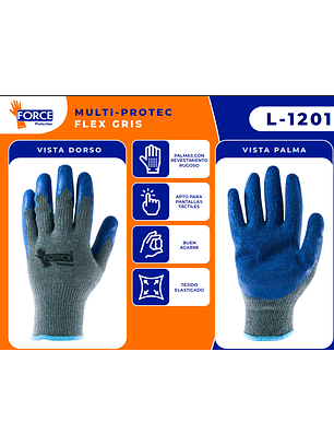 Guante MultiProtec-Flex, L-1201, palma Látex, talla estándar