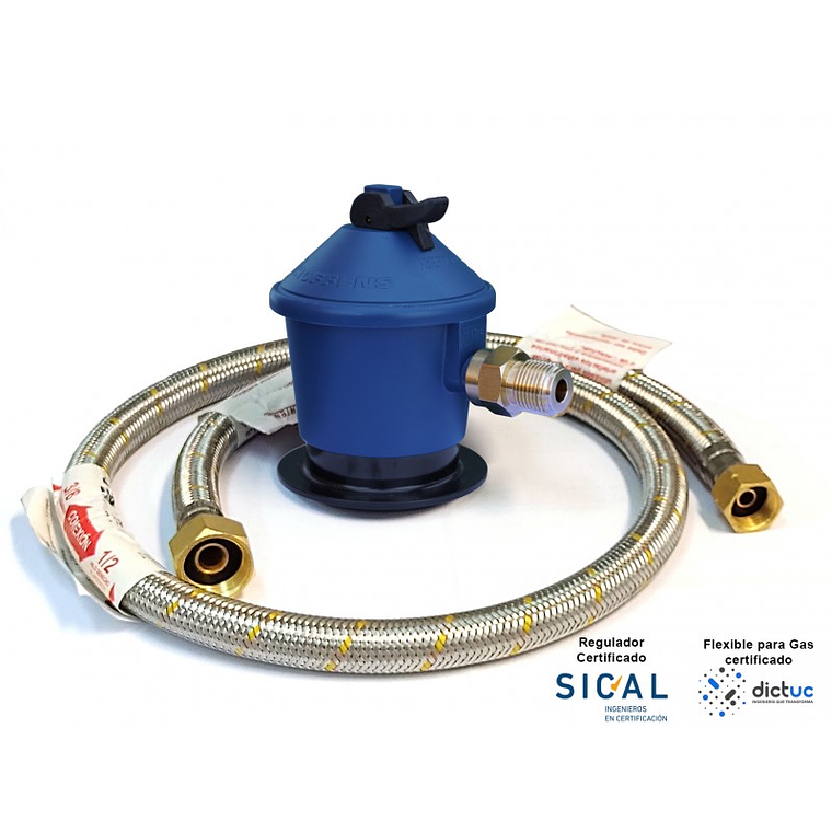 Kit Regulador de Gas + Flexible para Gas 1/2” x 3/8” 1