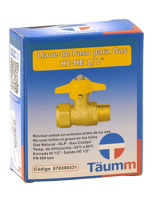   Llave Paso para Gas HI-HE 1/2