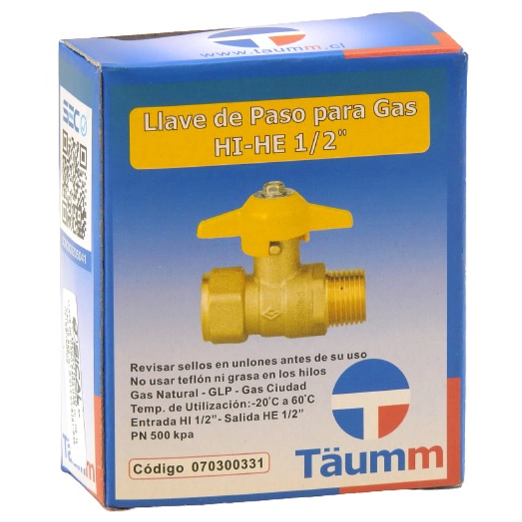   Llave Paso para Gas HI-HE 1/2