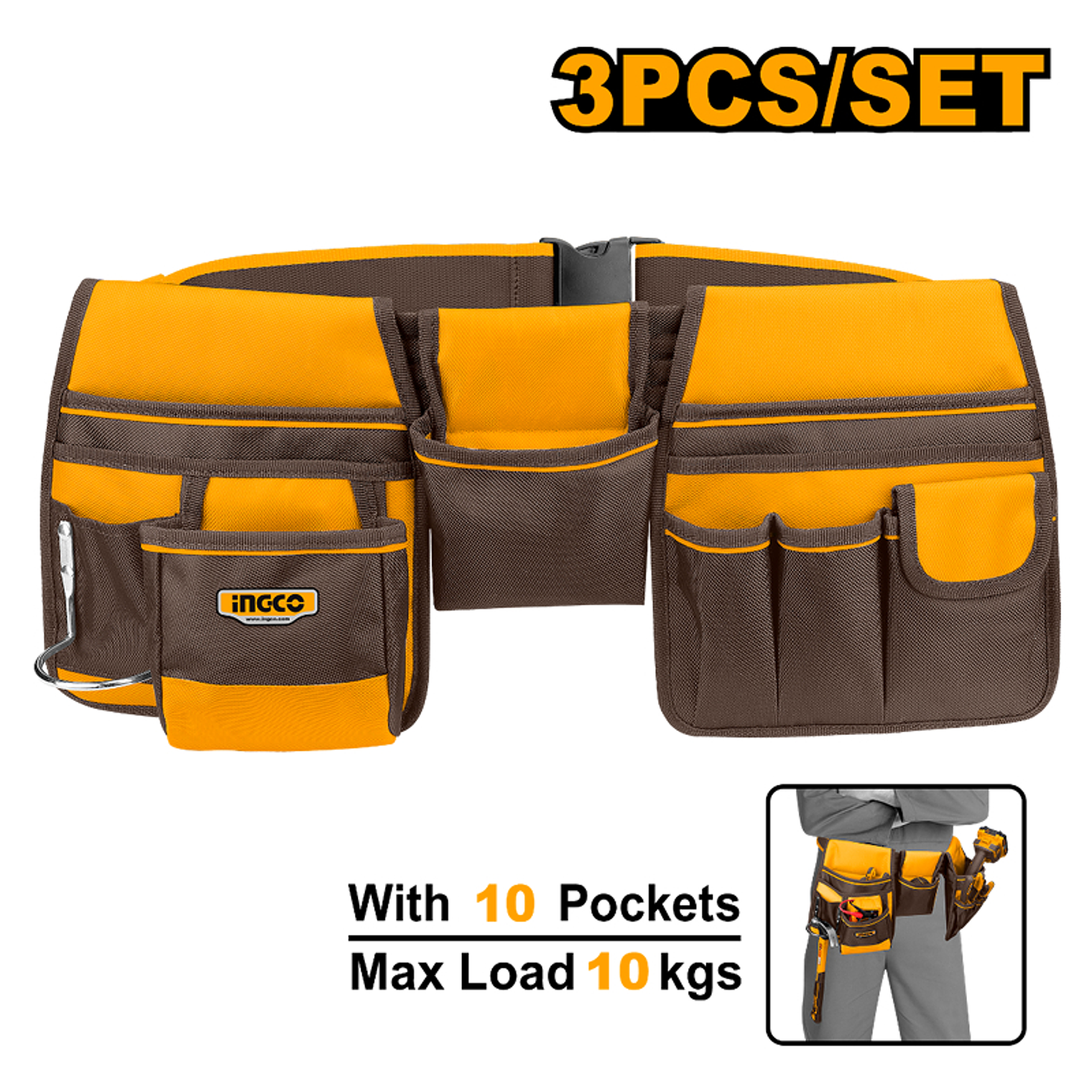 PORTAHERRAMIENTAS INGCO C/CINTURON 10 BOLSILLOS # HTBP020328 1