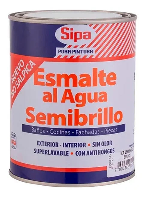 ESMALTE AL AGUA SIPA SEMIBR.BLANCO 1/4 GL 41840504