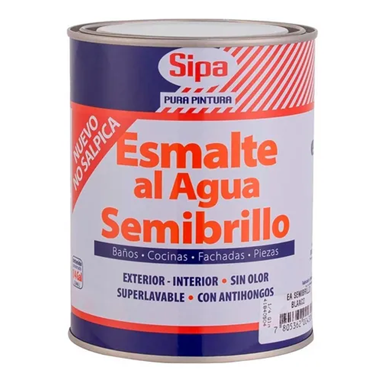 ESMALTE AL AGUA SIPA SEMIBR.BLANCO 1/4 GL 41840504 1