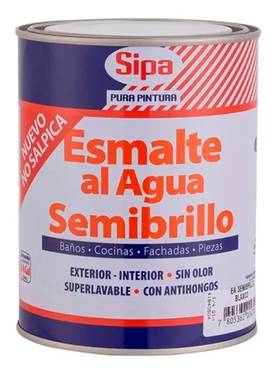 ESMALTE AL AGUA SIPA SEMIBR.BLANCO 1/4 GL 41840504 1