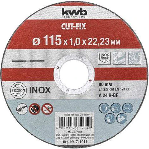 DISCO CORTE ACERO INOX KWB 4.1/2" 711811
