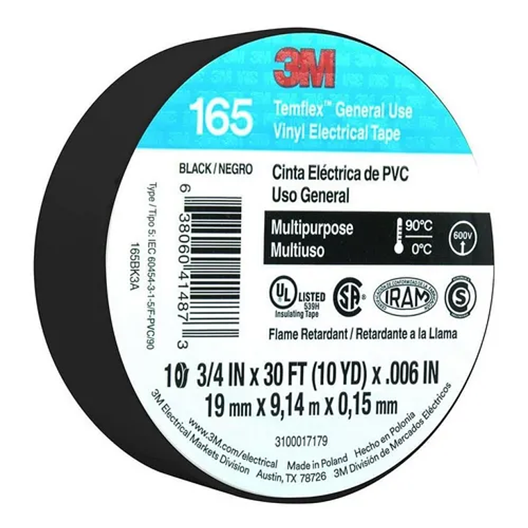 HUINCHA AISLADORA 3M 165 NEGRA 19MMX9M 263125 1