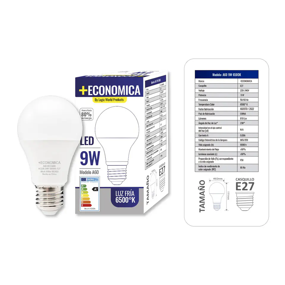 AMPOLLETA LOGIC 9W MOD.A60 LUZ FRIA 6500°K 1