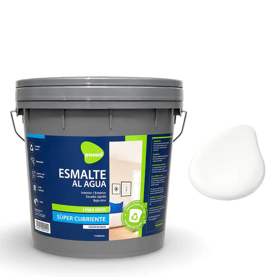 ESMALTE AL AGUA PASSOL DECO BLANCO 4GLN.0402170/101412001 1