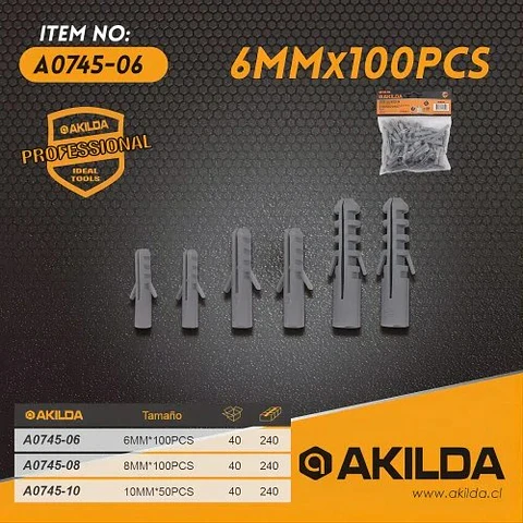 TARUGO PLASTICO N° 6X100 UNIDADES AKILDA A4211-06