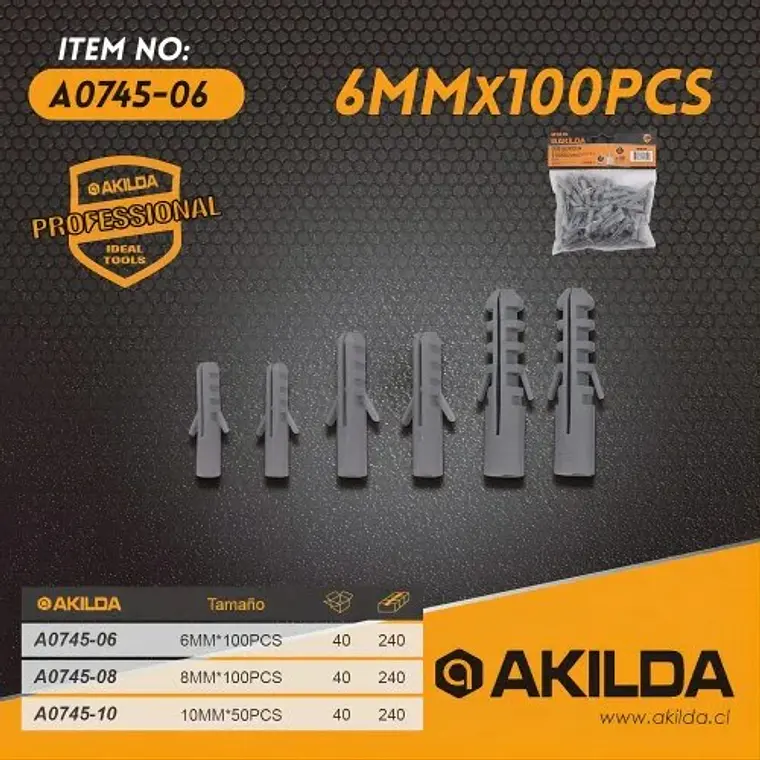 TARUGO PLASTICO N° 6X100 UNIDADES AKILDA A4211-06 1