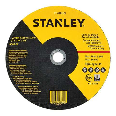DISCO CORTE METAL STANLEY 9"  2.5MM STA8069