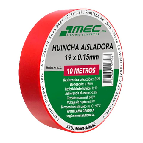 HUINCHA AISLADORA MEC ROJO 19MM.X10MT. 5000HA0642