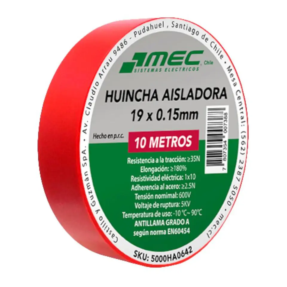 HUINCHA AISLADORA MEC ROJO 19MM.X10MT. 5000HA0642 1