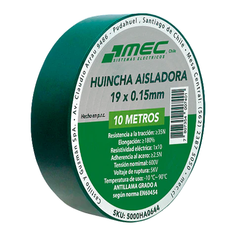HUINCHA AISLADORA MEC VERDE 19MM.X10MT. 5000HA0644