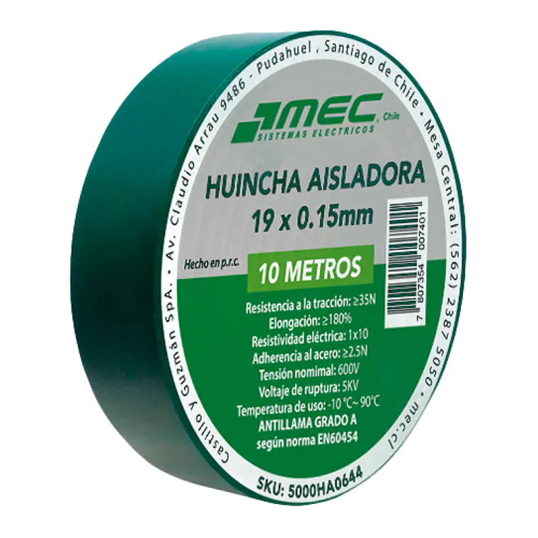 HUINCHA AISLADORA MEC VERDE 19MM.X10MT. 5000HA0644 1
