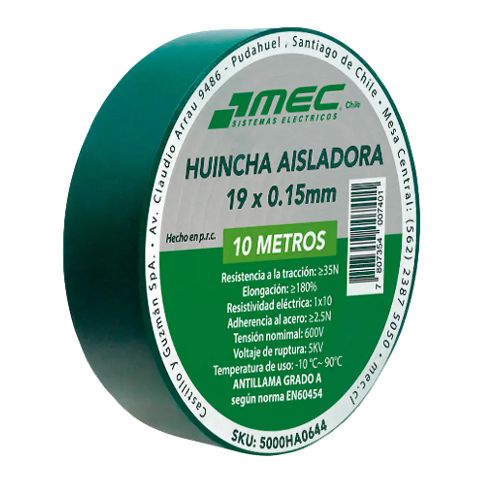 HUINCHA AISLADORA MEC VERDE 19MM.X10MT. 5000HA0644 1