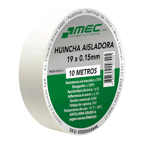 HUINCHA AISLADORA MEC BLANCO 19MM.X10MT. 5000HA0646